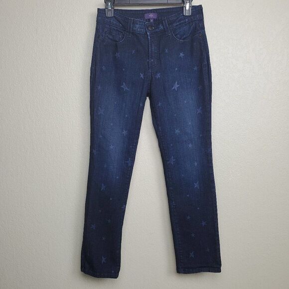 NYDJ Sheri Skinny Ventura Denim Blue Jean Dark Wash Factory Fading Star Print 6P - Picture 3 of 15